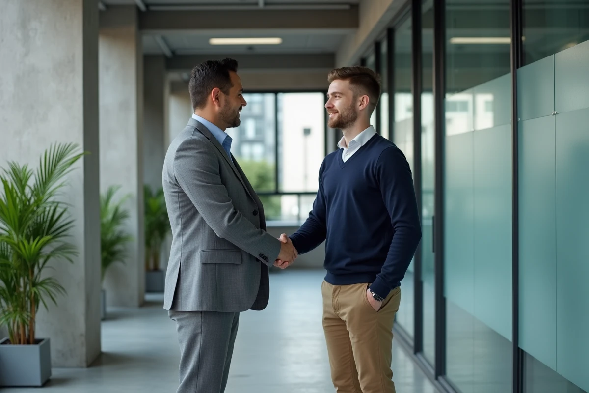 Stagiaire et responsable RH se serrant la main pour valider une convention de stage rémunérée