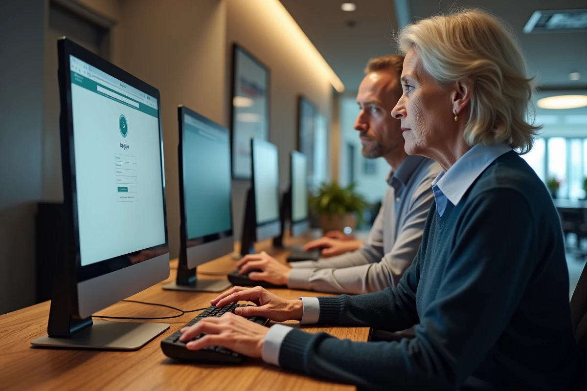 Coordinateur informatique aidant une collegue a se connecter