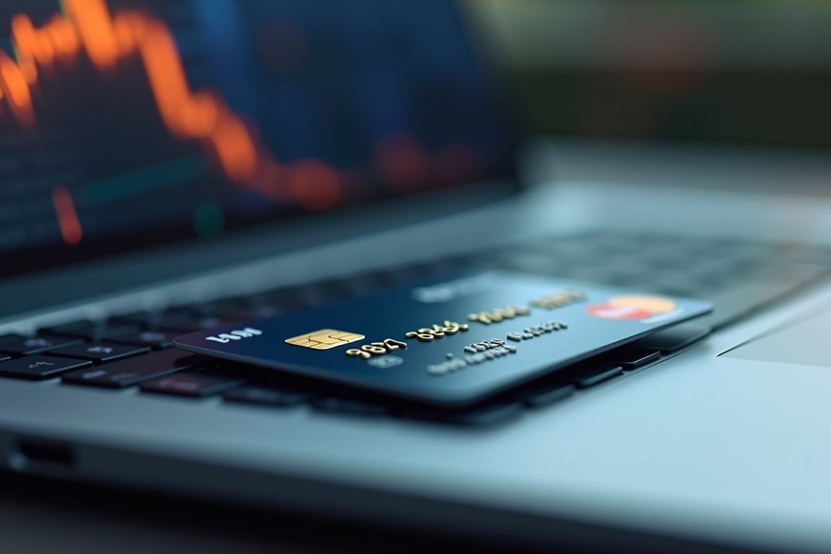 Carte de crédit avec puce EMV sur un ordinateur portable