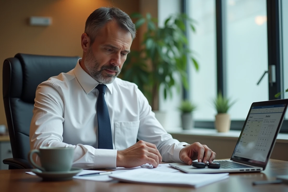 Comptable analysant les documents liés à l'avantage en nature véhicule sur son bureau avec les clés d'une voiture de société
