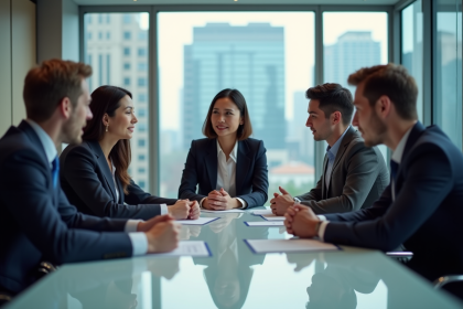 Groupe de professionnels en réunion stratégie croissance