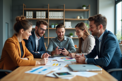 Groupe de professionnels collaborant dans un bureau moderne