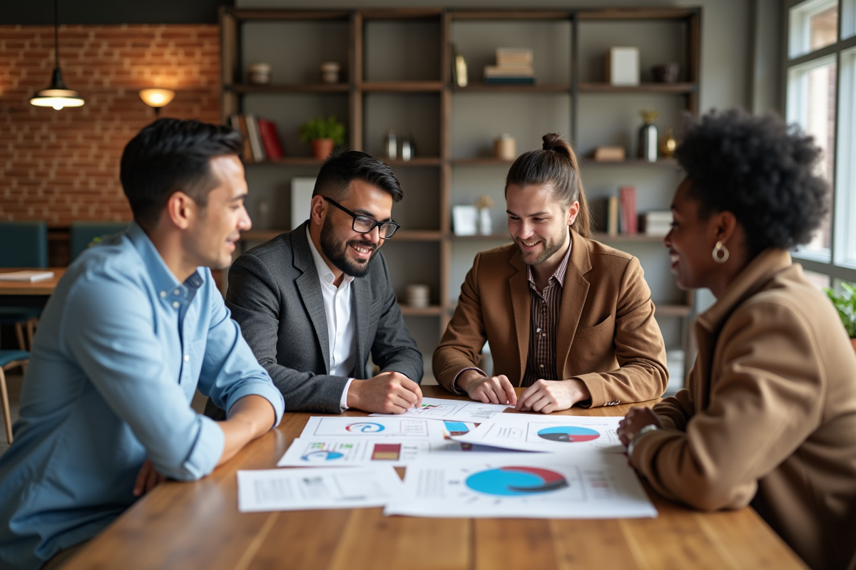 Groupe diversifié en réunion de travail collaboratif