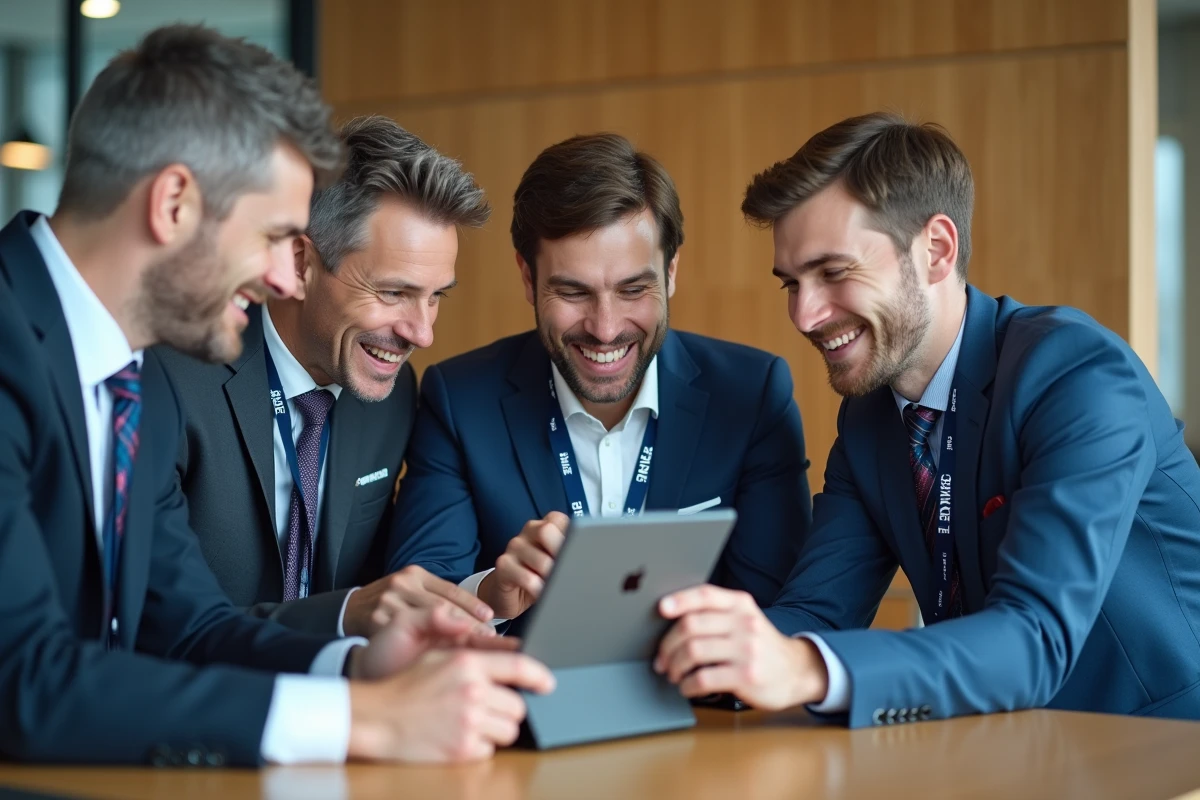 Groupe de personnel Air France discutant autour d