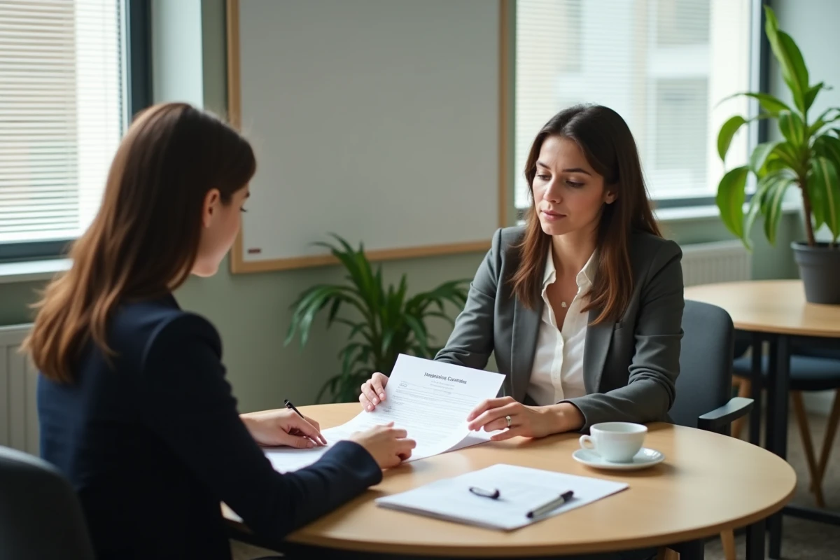 Responsable RH expliquant les modalités de rémunération d'un contrat de stage à un jeune stagiaire