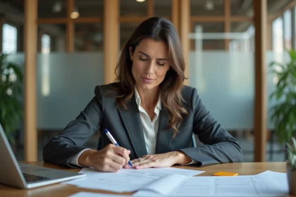 Femme d affaires concentr&eacute;e dans un bureau moderne