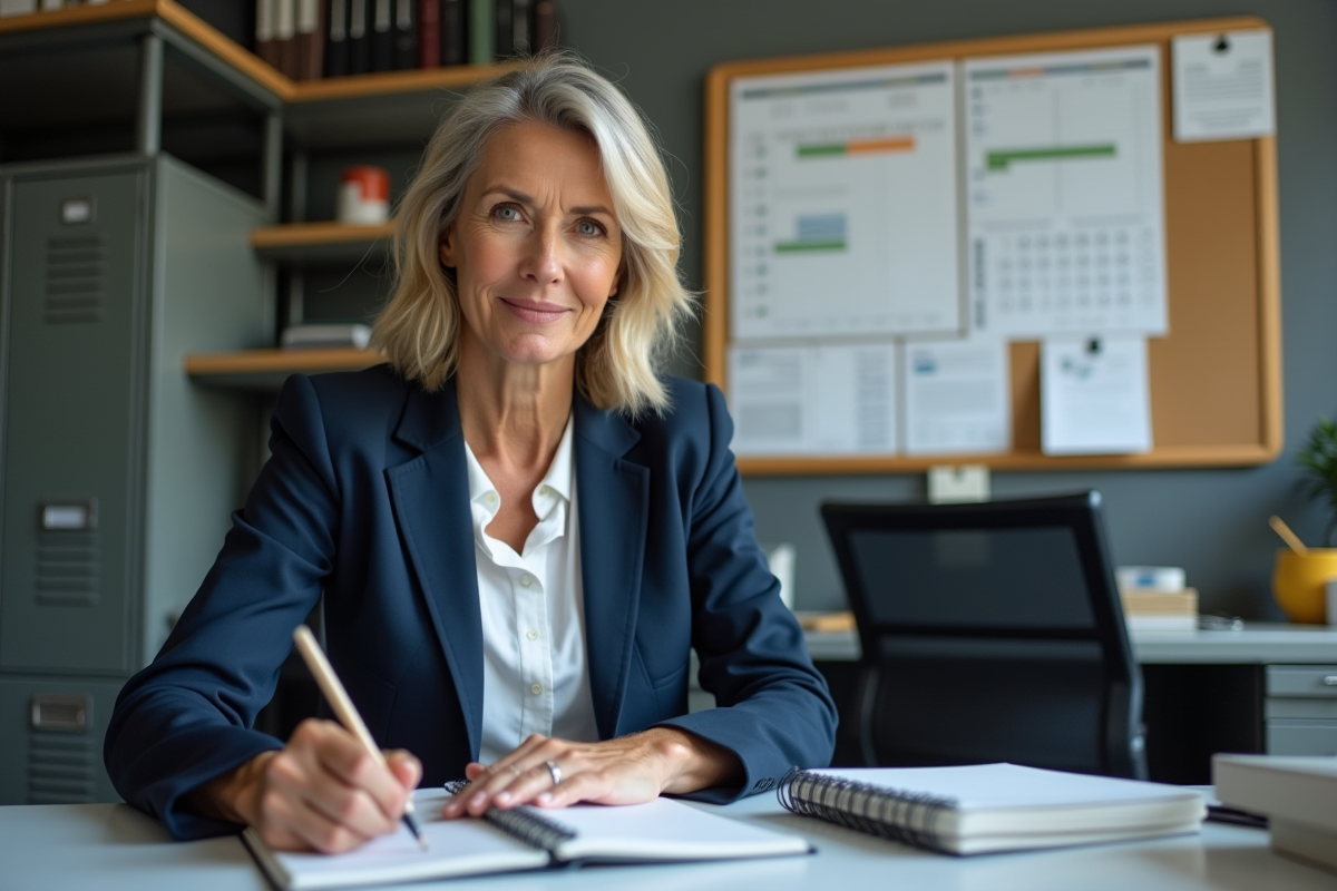 Femme d affaires examinant des dossiers dans son bureau