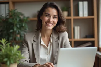 Femme confiante travaillant à son bureau à domicile
