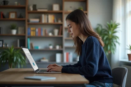 Femme recherchant un emploi sur son ordinateur &agrave; la maison