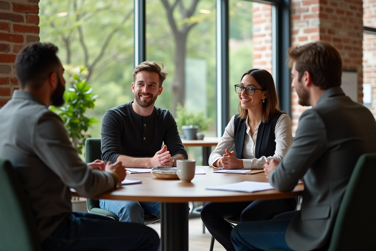 Groupe divers de professionnels en réunion dans un espace coworking