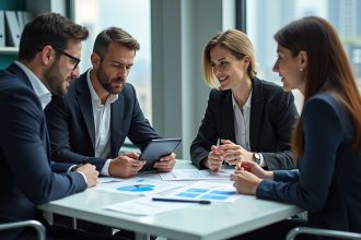 Groupe de professionnels en réunion dans un bureau moderne