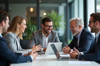 Groupe de professionnels en réunion dans un bureau moderne