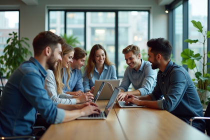 Groupe de jeunes professionnels collaborant en open space