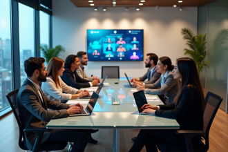 Groupe de professionnels en réunion dans un bureau moderne