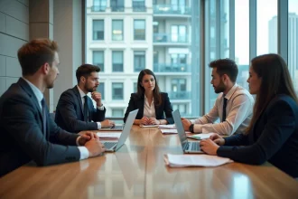 Groupe de professionnels en réunion dans un bureau moderne