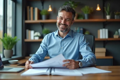 Homme d'affaires en réunion avec rapports financiers