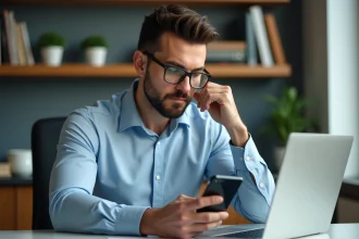 Homme d'affaires regardant des graphiques interactifs sur son ordinateur