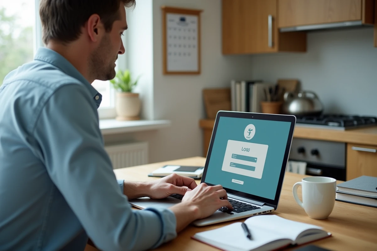 Homme d age travaillant à la maison avec ordinateur et notes