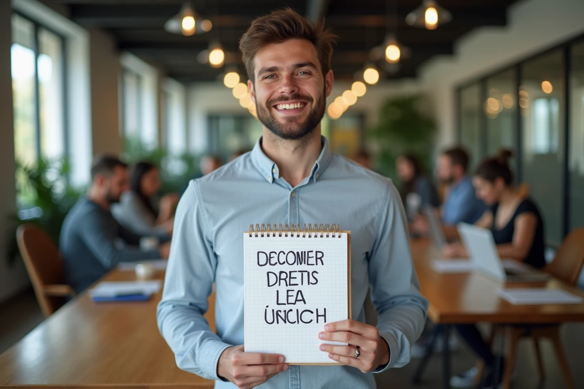Jeune homme partageant des idées dans un espace coworking