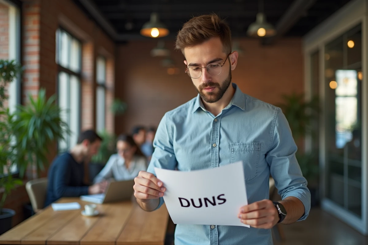 Jeune homme v&eacute;rifiant un document dans un espace de coworking