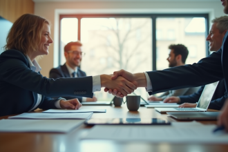 Poignée d'affaires entre deux professionnels au Quebec