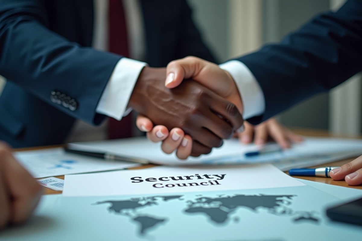 Poignée de mains entre deux personnes sur document de securite
