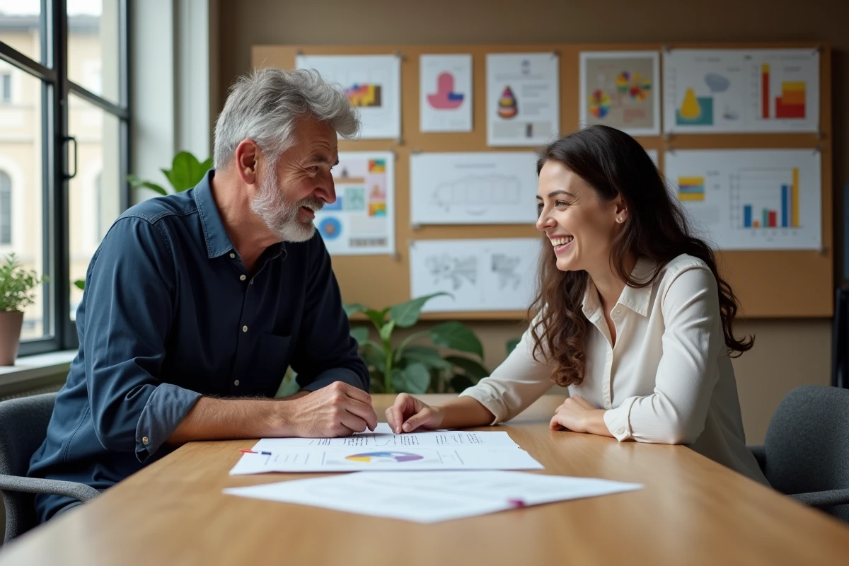 Discussion entre un homme et une cliente dans un studio design