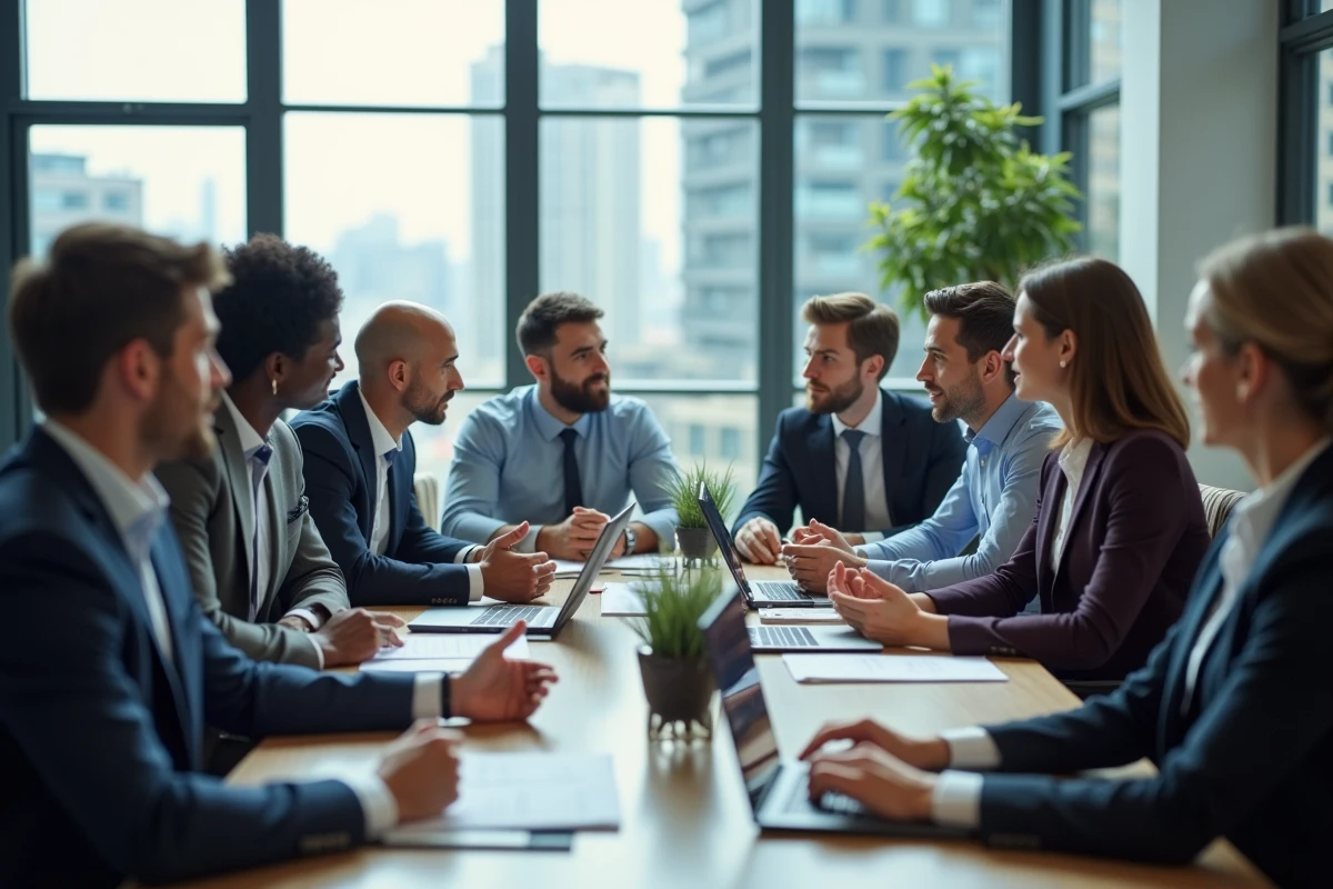 Groupe de gestionnaires RH en discussion collaborative