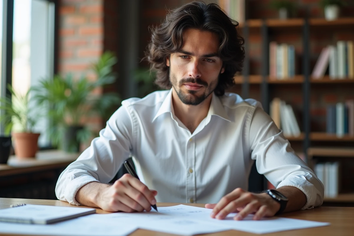 Spécialiste en développement des talents annotant un rapport d'évaluation SWOT à son bureau
