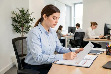 Stagiaire planifiant ses congés et ses examens dans un agenda professionnel au bureau