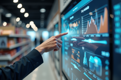 Personne utilisant un écran tactile dans un magasin moderne